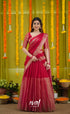 Vedika - Deep Reddish Pink and Gold Scape Silk Halfsaree - Half Sarees
