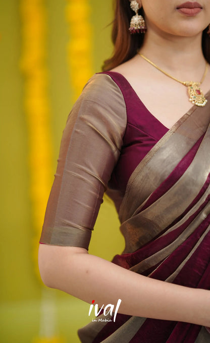 Vedika - Deep Wine and Gold Scape Silk Halfsaree - Half Sarees