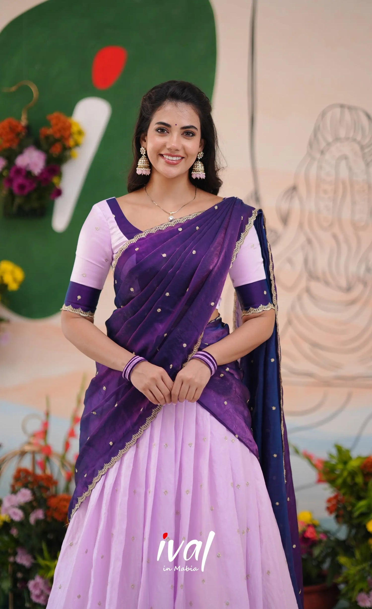 Vedika - Lavender with Purple Scape Silk Halfsaree Half Sarees