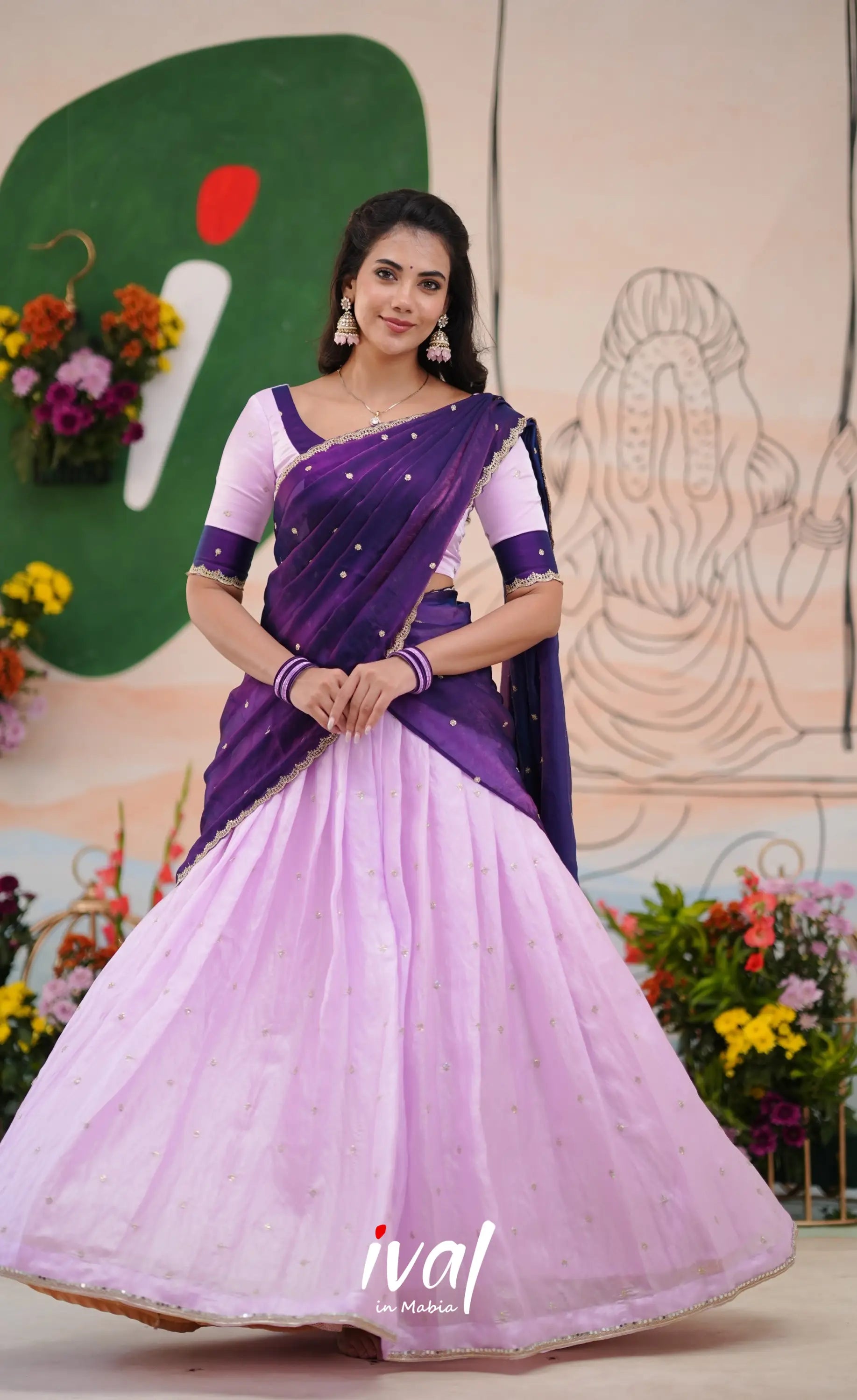 Vedika - Lavender with Purple Scape Silk Halfsaree Half Sarees