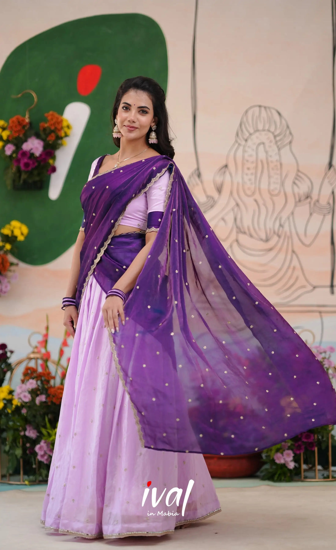 Vedika - Lavender with Purple Scape Silk Halfsaree Half Sarees