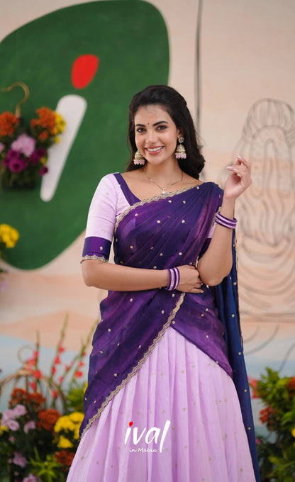 Vedika - Lavender with Purple Scape Silk Halfsaree Half Sarees