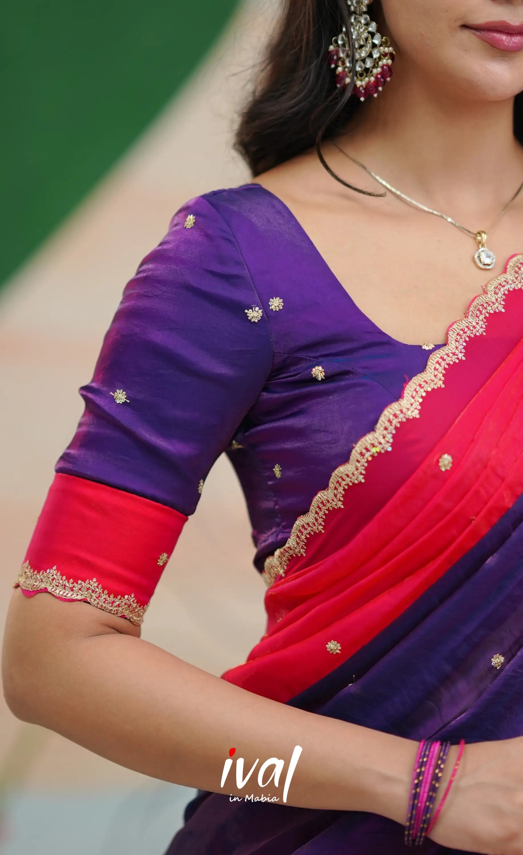 Vedika - Magenta Pink with Purple Scape Silk Halfsaree Half Sarees