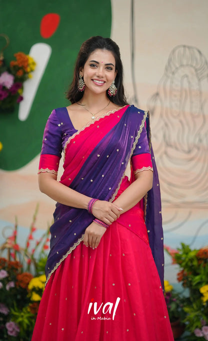 Vedika - Magenta Pink with Purple Scape Silk Halfsaree Half Sarees