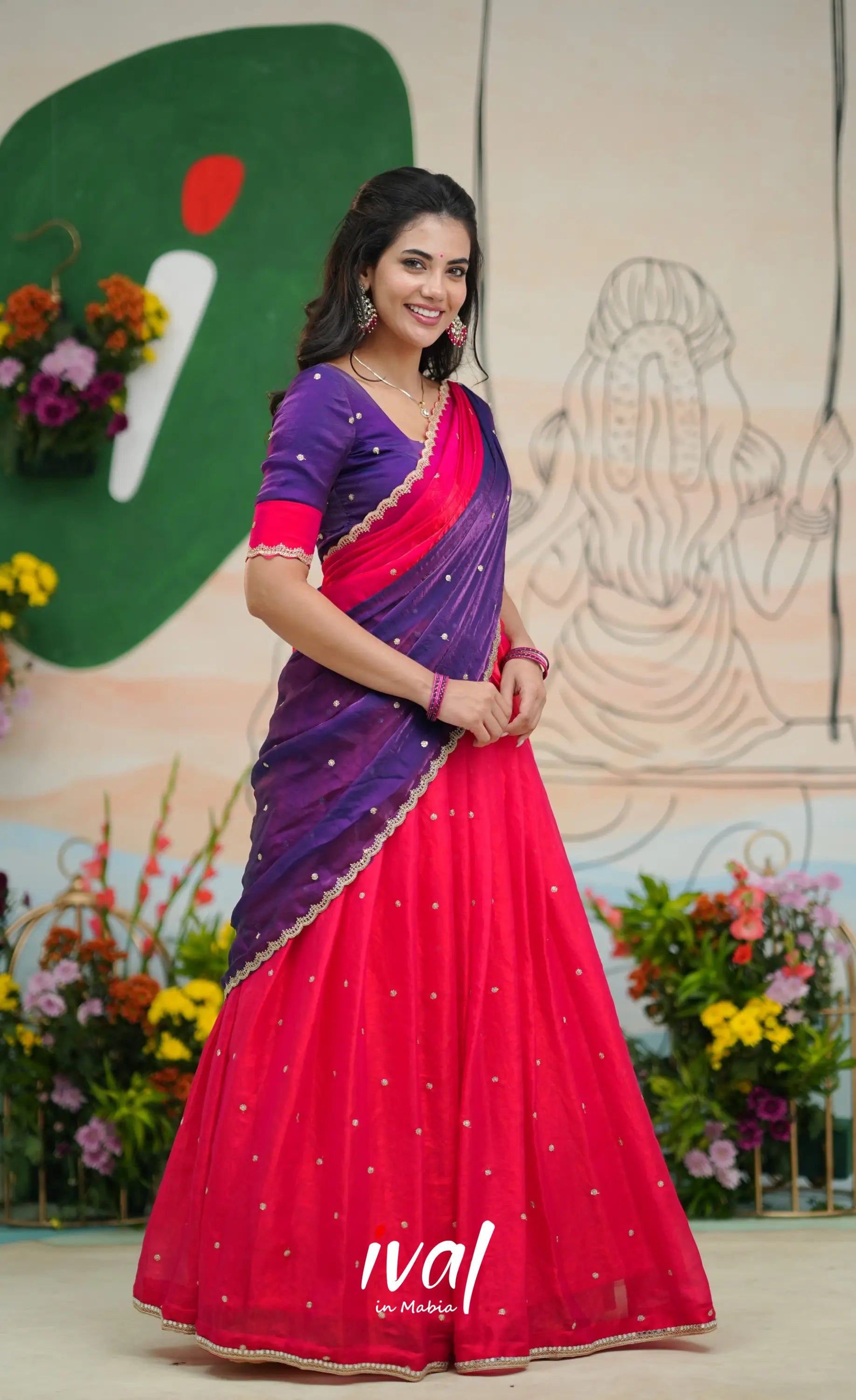 Vedika - Magenta Pink with Purple Scape Silk Halfsaree Half Sarees