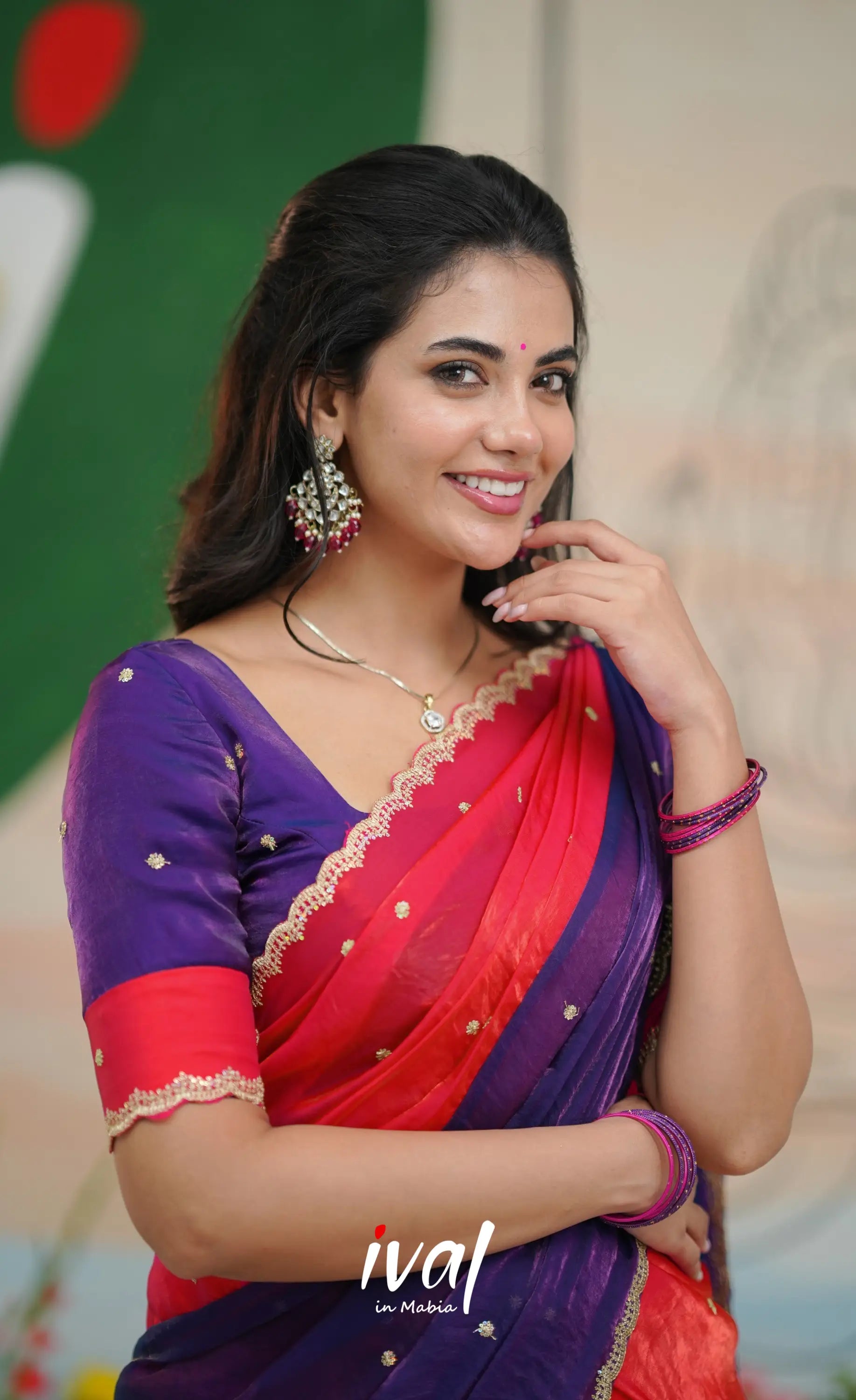 Vedika - Magenta Pink with Purple Scape Silk Halfsaree Half Sarees