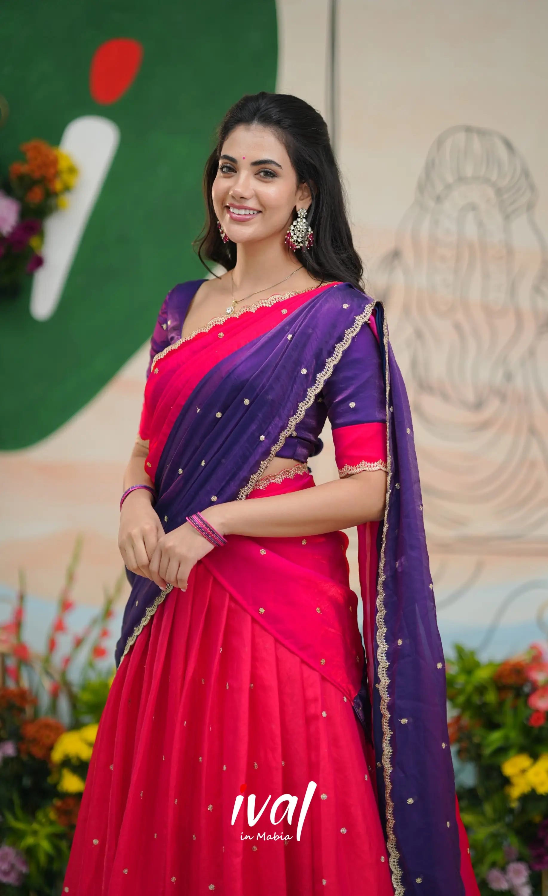 Vedika - Magenta Pink with Purple Scape Silk Halfsaree Half Sarees