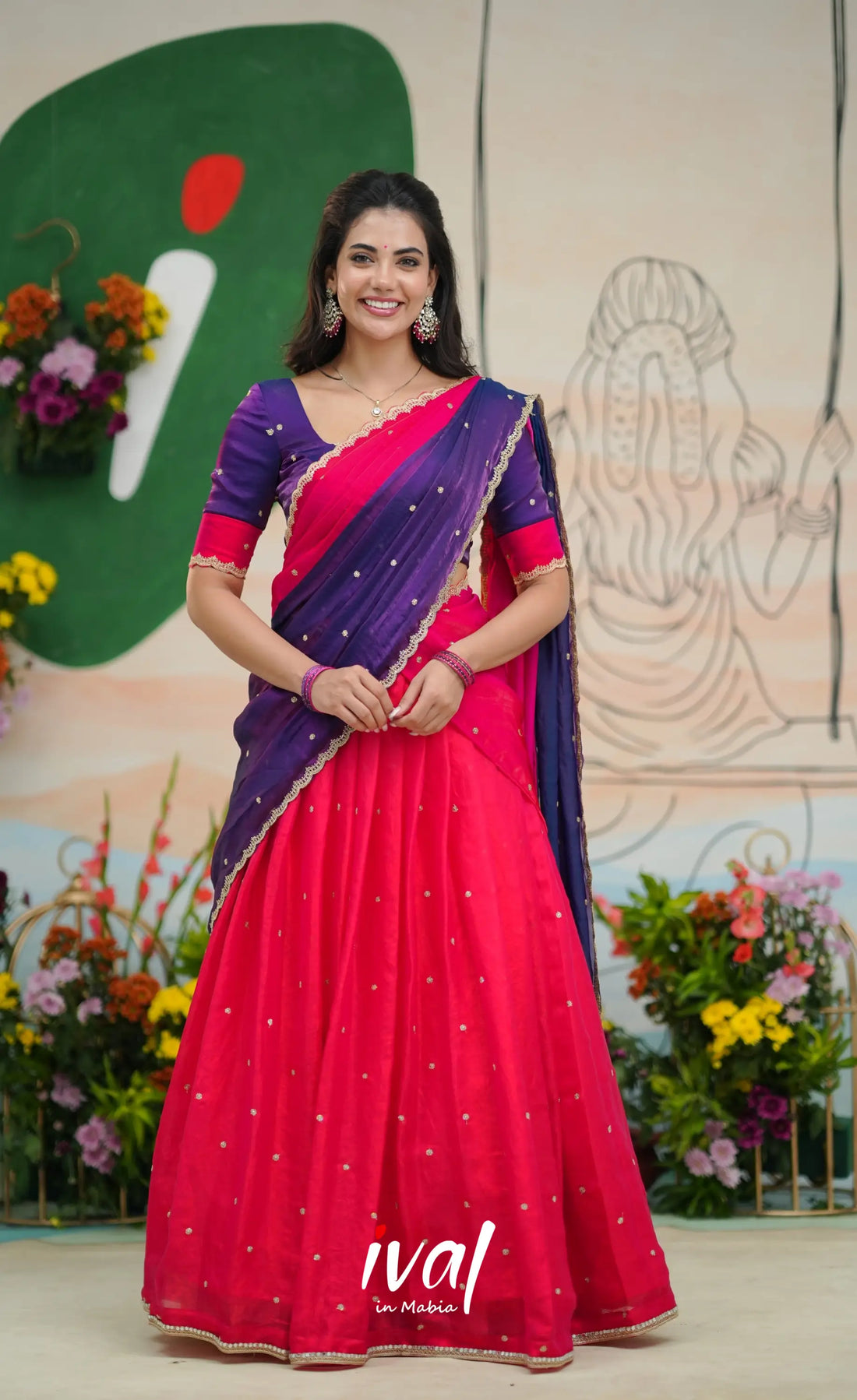 Vedika - Magenta Pink with Purple Scape Silk Halfsaree Half Sarees