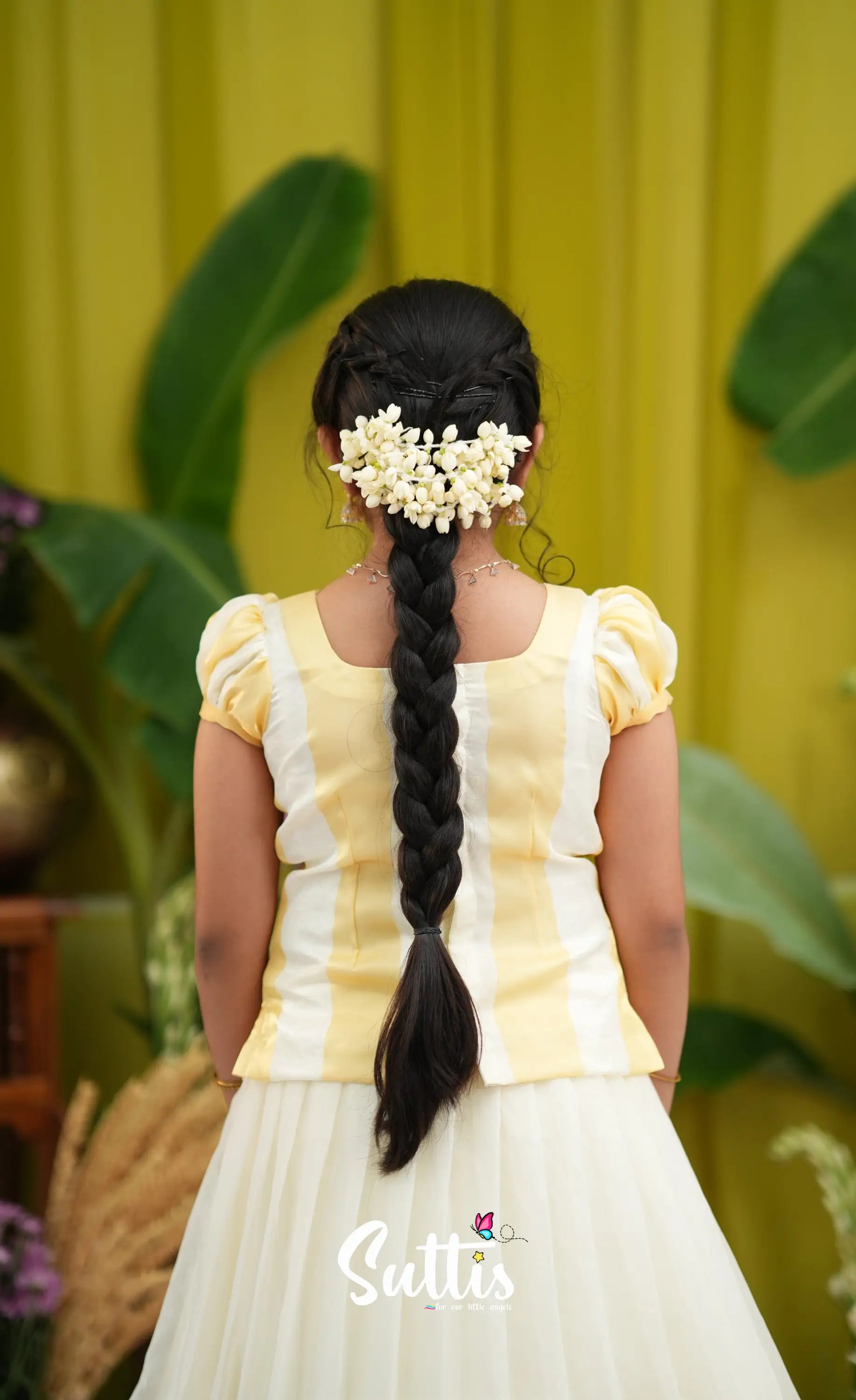 Vedika- Milky white and Gold Pavadai sattai - Kids-Suttis