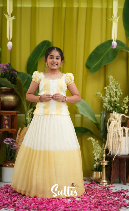 Vedika- Milky white and Gold Pavadai sattai - Kids-Suttis