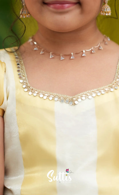 Vedika- Milky white and Gold Pavadai sattai - Kids-Suttis