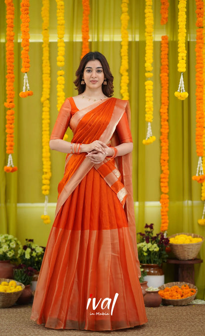 Vedika - Orange and Gold Scape Silk Halfsaree - Half Sarees