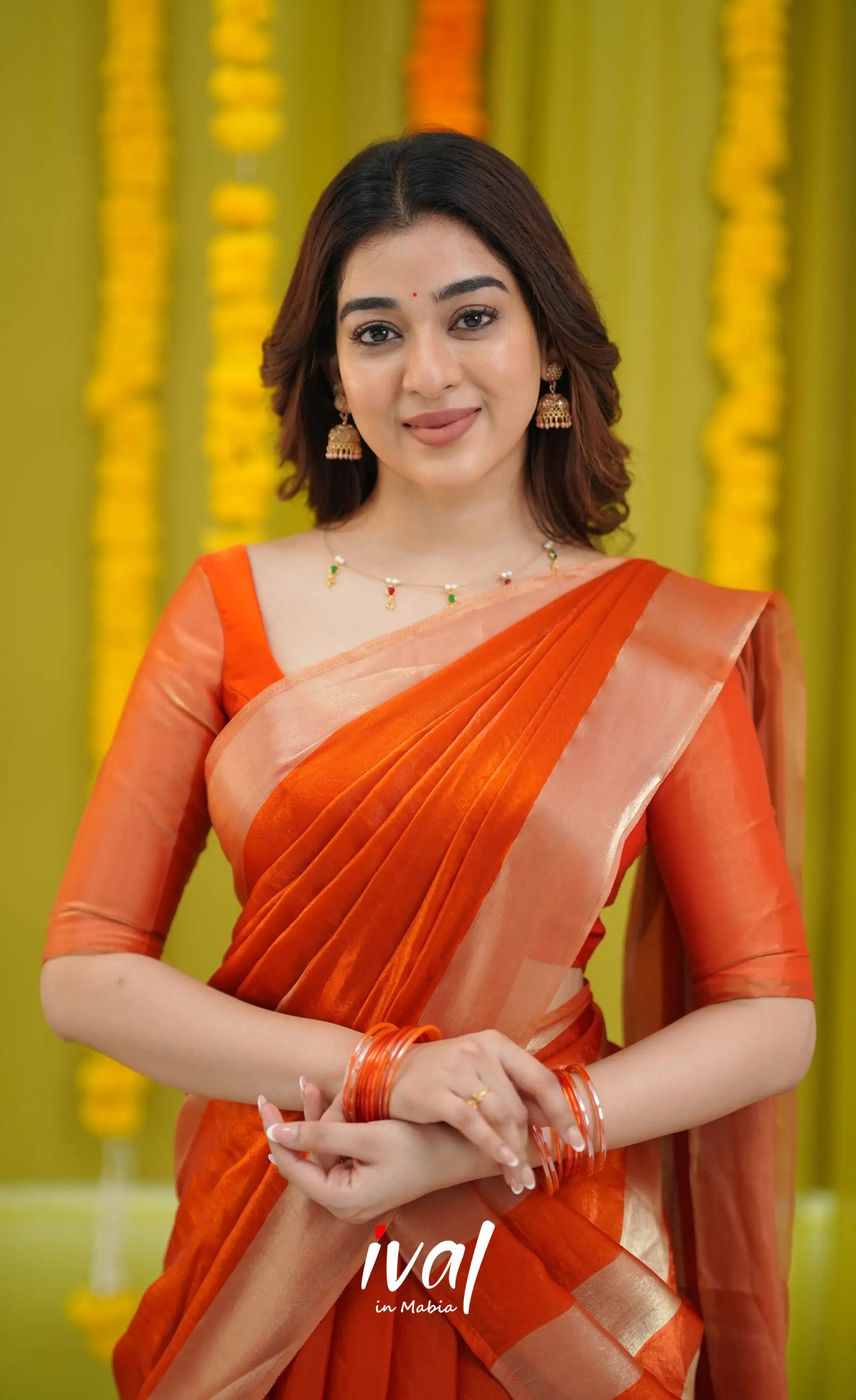 Vedika - Orange and Gold Scape Silk Halfsaree - Half Sarees