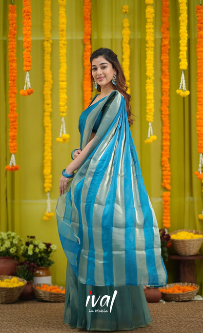Vedika - Peacock Blue and Gold Scape Silk Halfsaree - Half Sarees