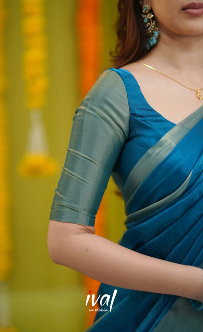 Vedika - Peacock Blue and Gold Scape Silk Halfsaree - Half Sarees