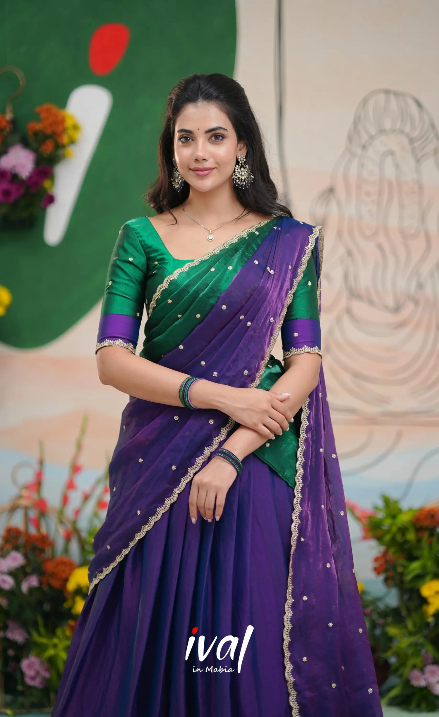 Vedika - Purple with Bottle Green Scape Silk Halfsaree Half Sarees