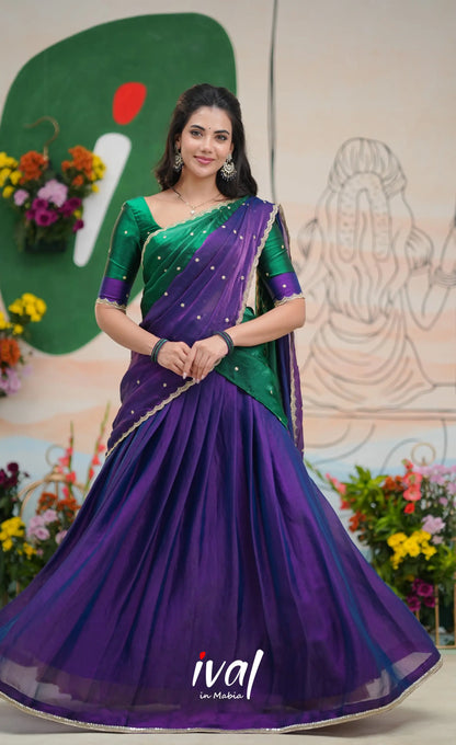 Vedika - Purple with Bottle Green Scape Silk Halfsaree Half Sarees
