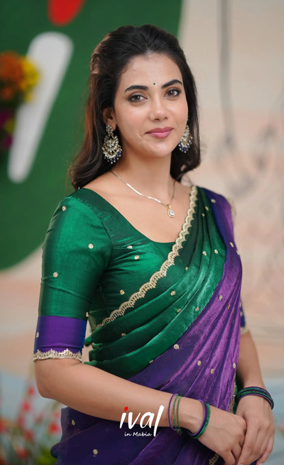 Vedika - Purple with Bottle Green Scape Silk Halfsaree Half Sarees
