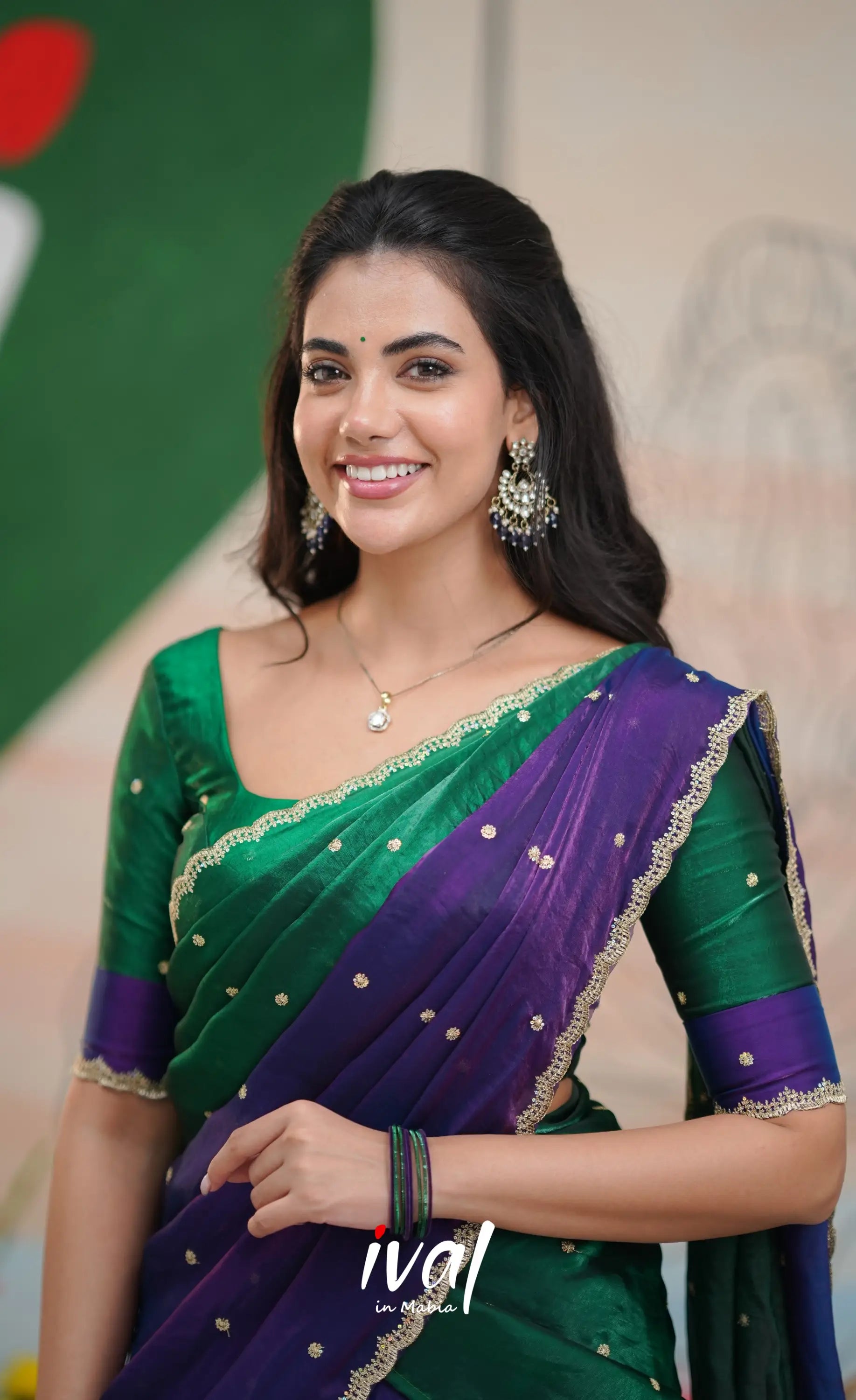 Vedika - Purple with Bottle Green Scape Silk Halfsaree Half Sarees