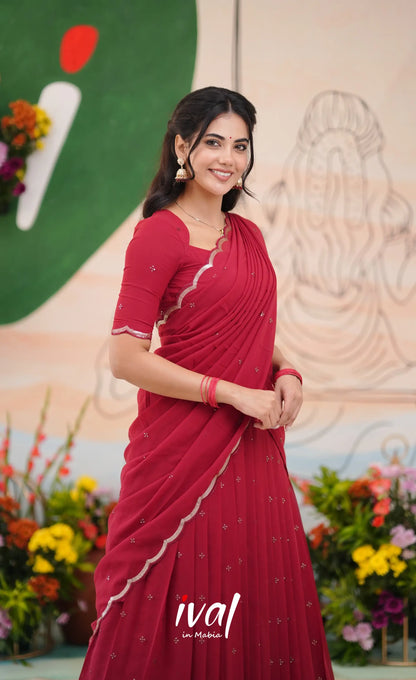 Vedika - Reddish Maroon Georgette Halfsaree Half Sarees