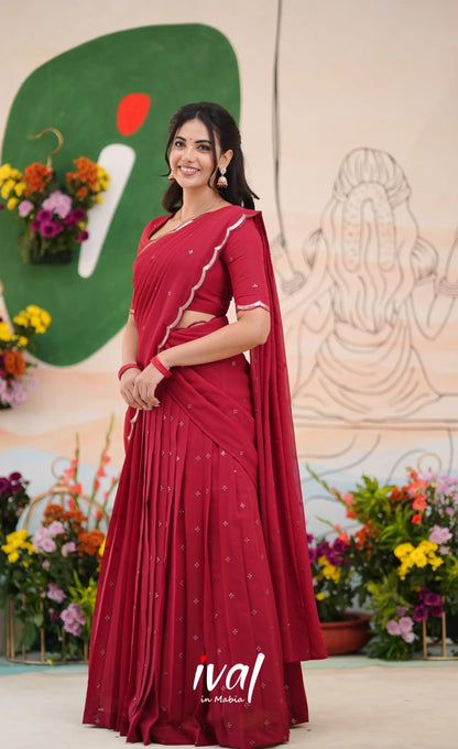 Vedika - Reddish Maroon Georgette Halfsaree Half Sarees