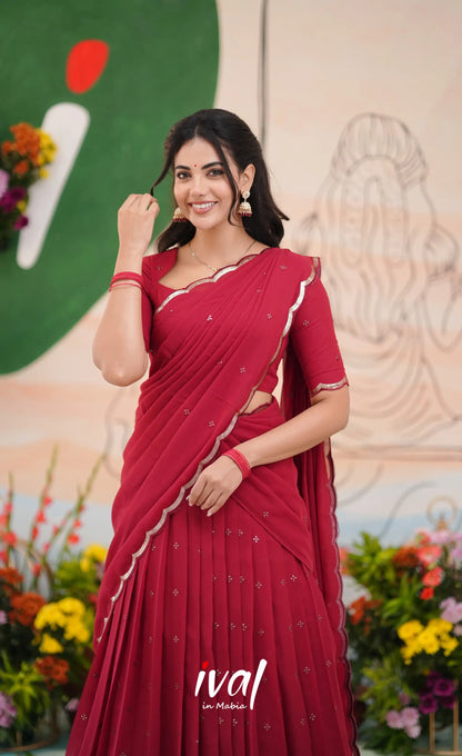 Vedika - Reddish Maroon Georgette Halfsaree Half Sarees