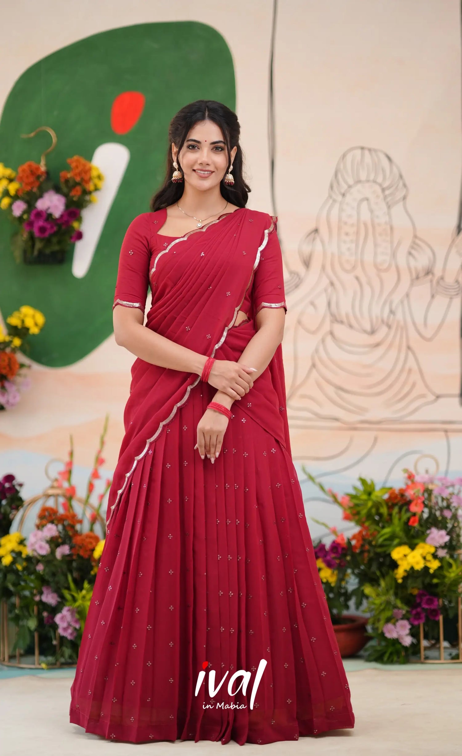 Vedika - Reddish Maroon Georgette Halfsaree Half Sarees