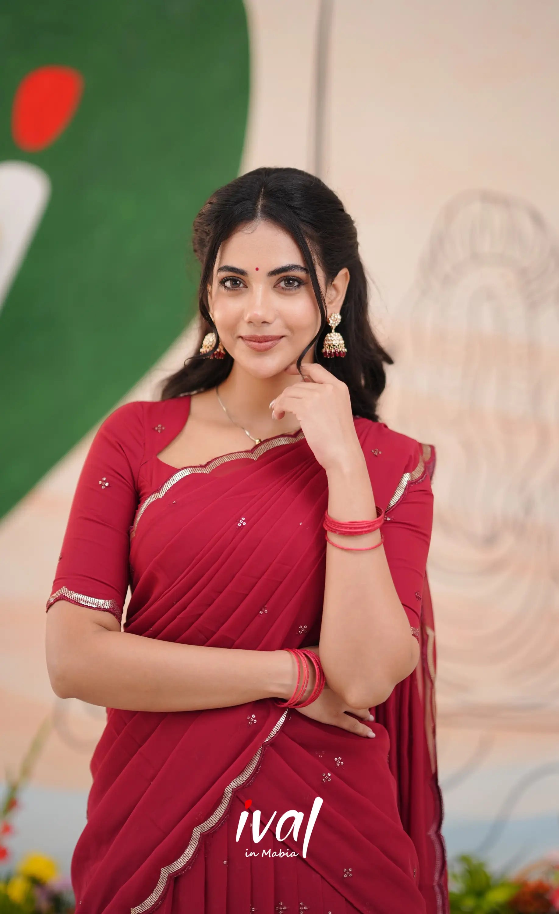 Vedika - Reddish Maroon Georgette Halfsaree Half Sarees