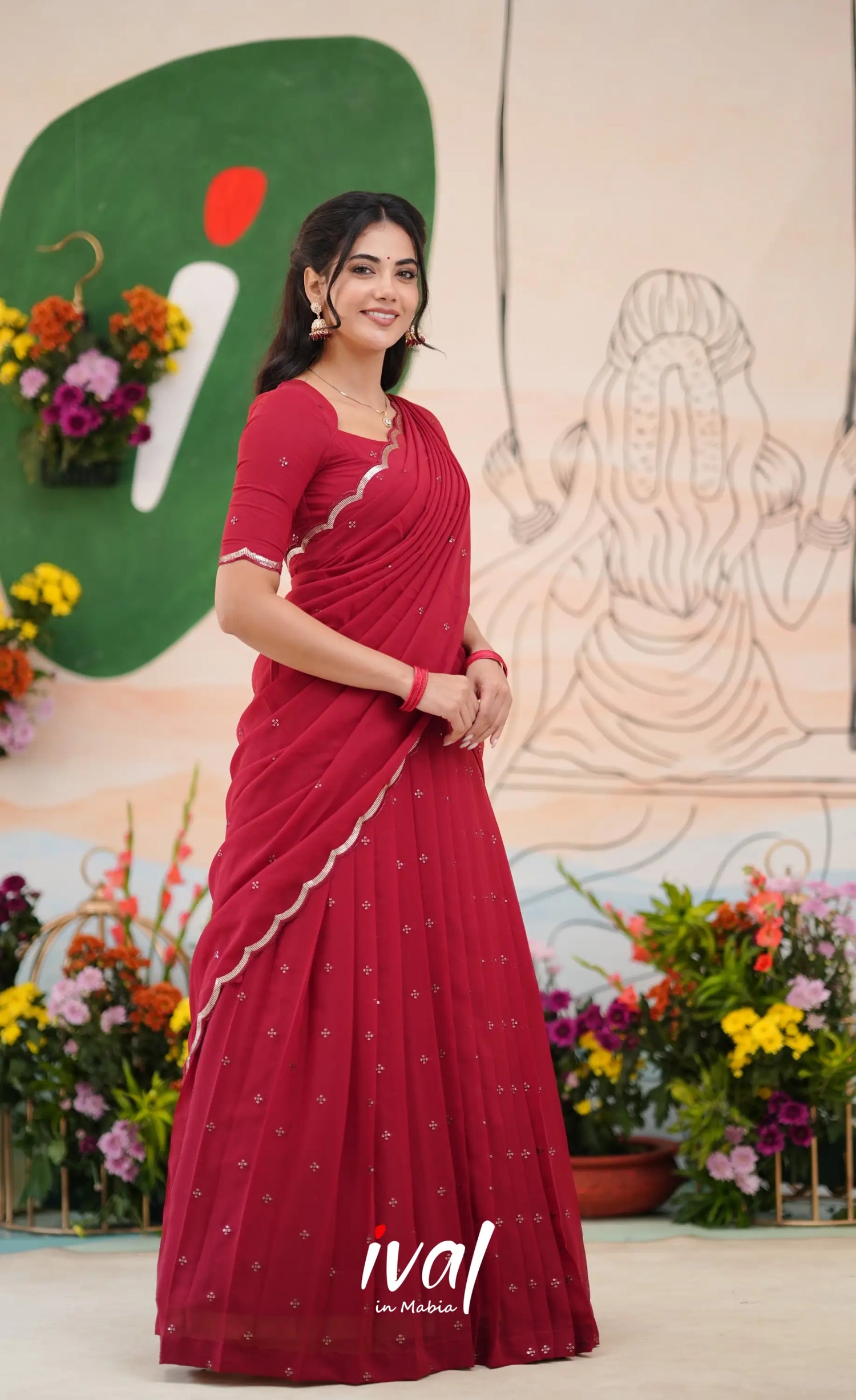 Vedika - Reddish Maroon Georgette Halfsaree Half Sarees