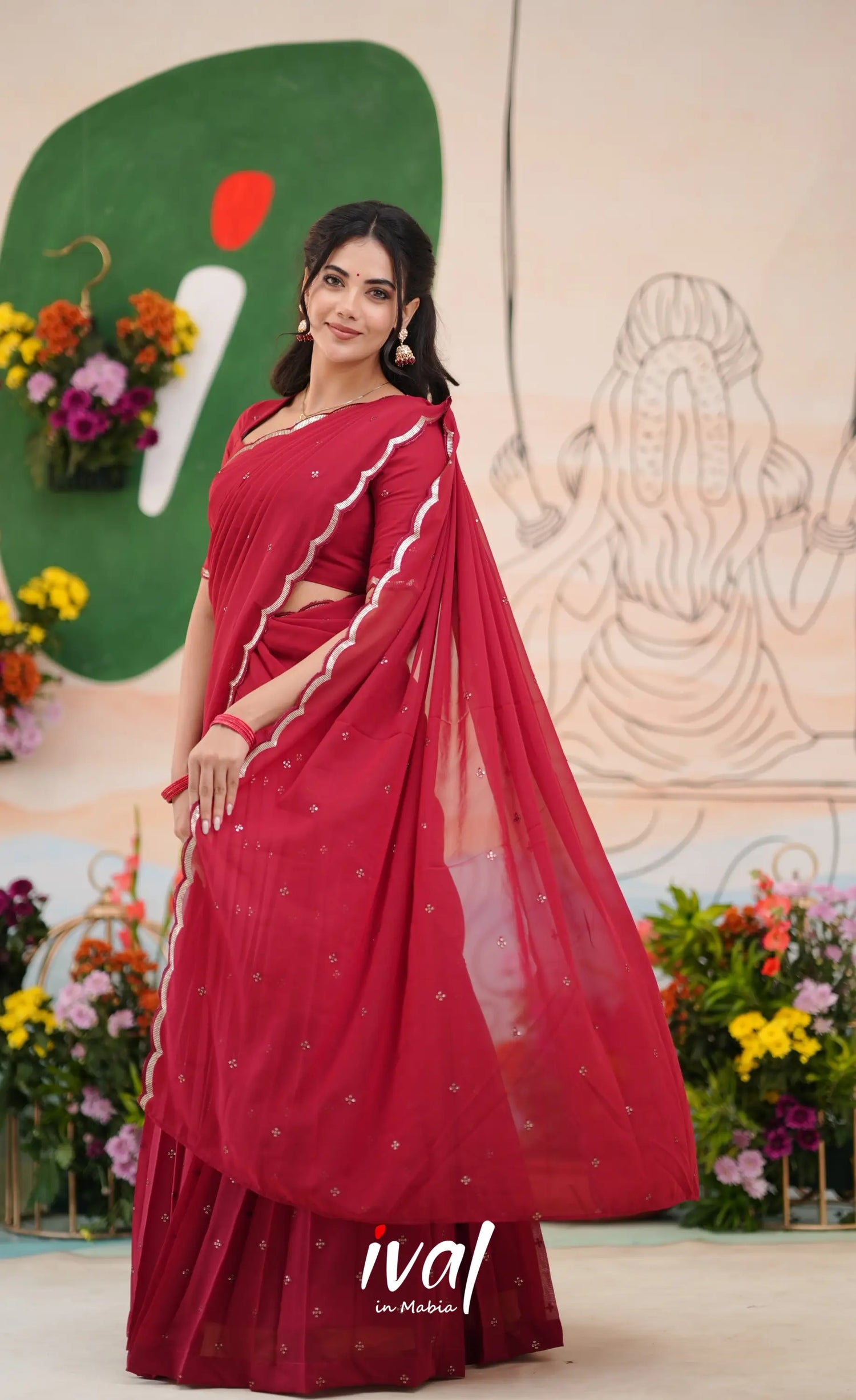 Vedika - Reddish Maroon Georgette Halfsaree Half Sarees