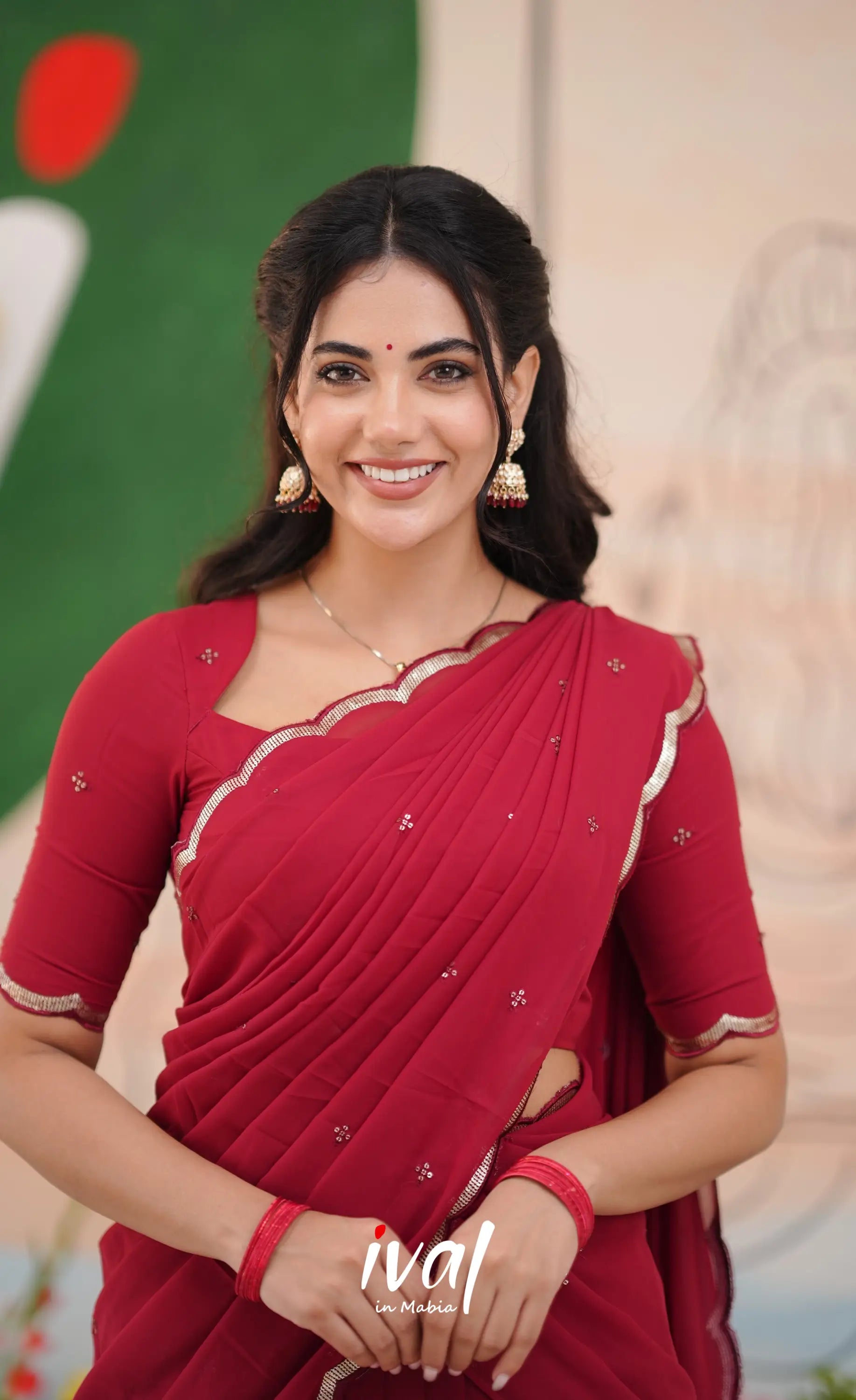 Vedika - Reddish Maroon Georgette Halfsaree Half Sarees