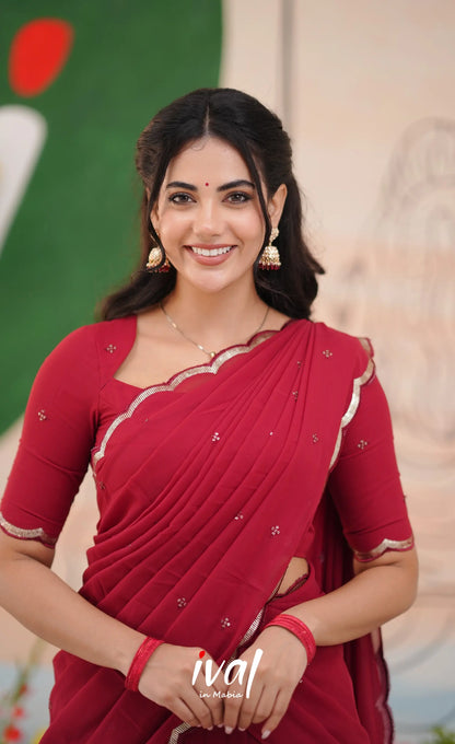Vedika - Reddish Maroon Georgette Halfsaree Half Sarees
