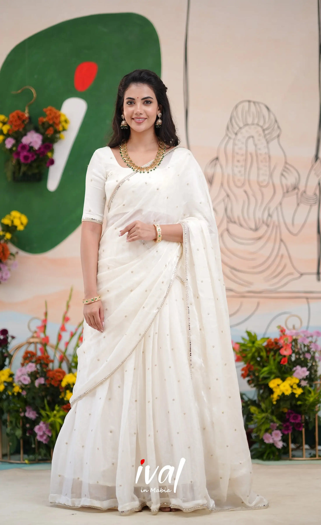 Vedika - White Scape Silk Halfsaree Half Sarees