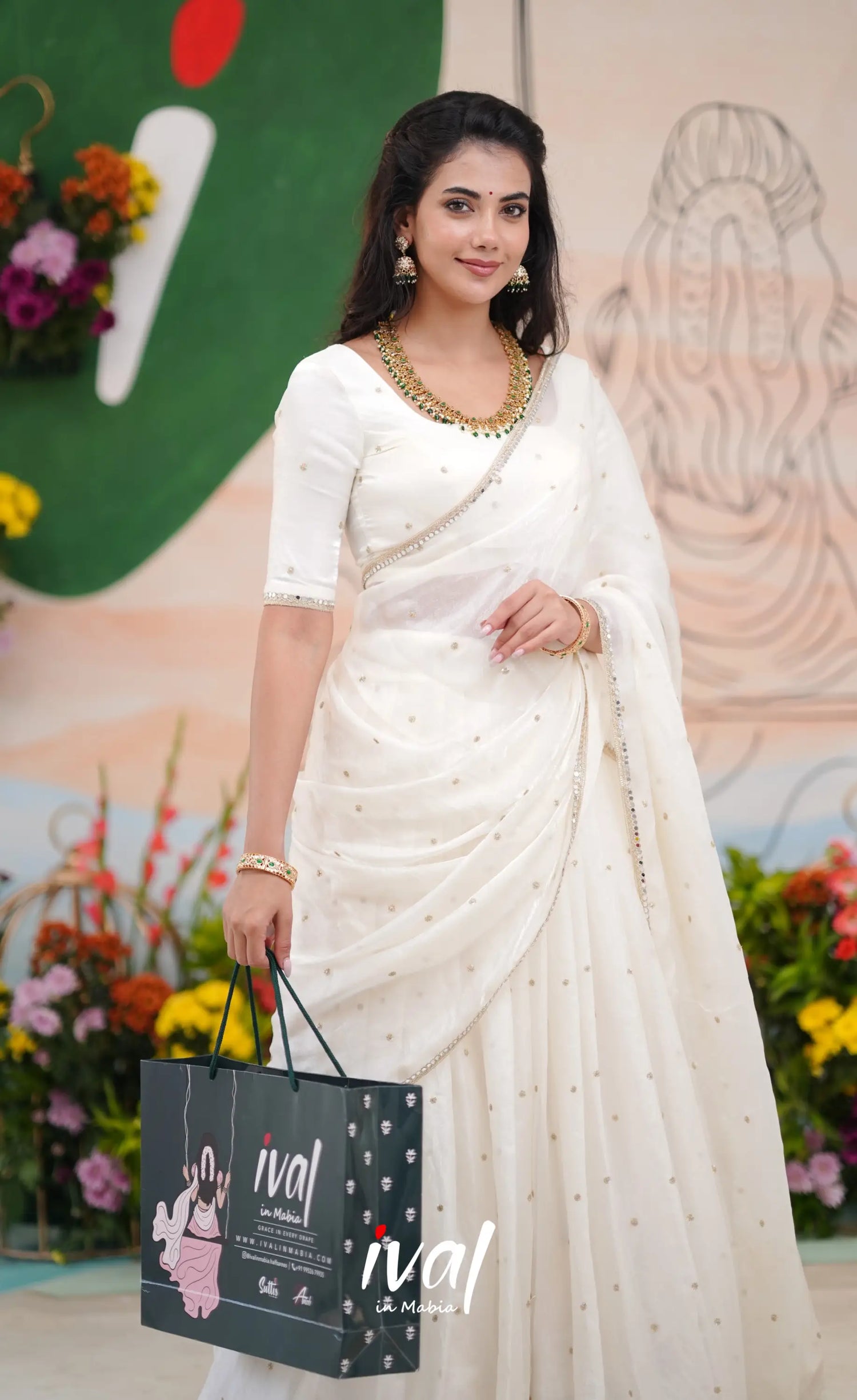 Vedika - White Scape Silk Halfsaree Half Sarees