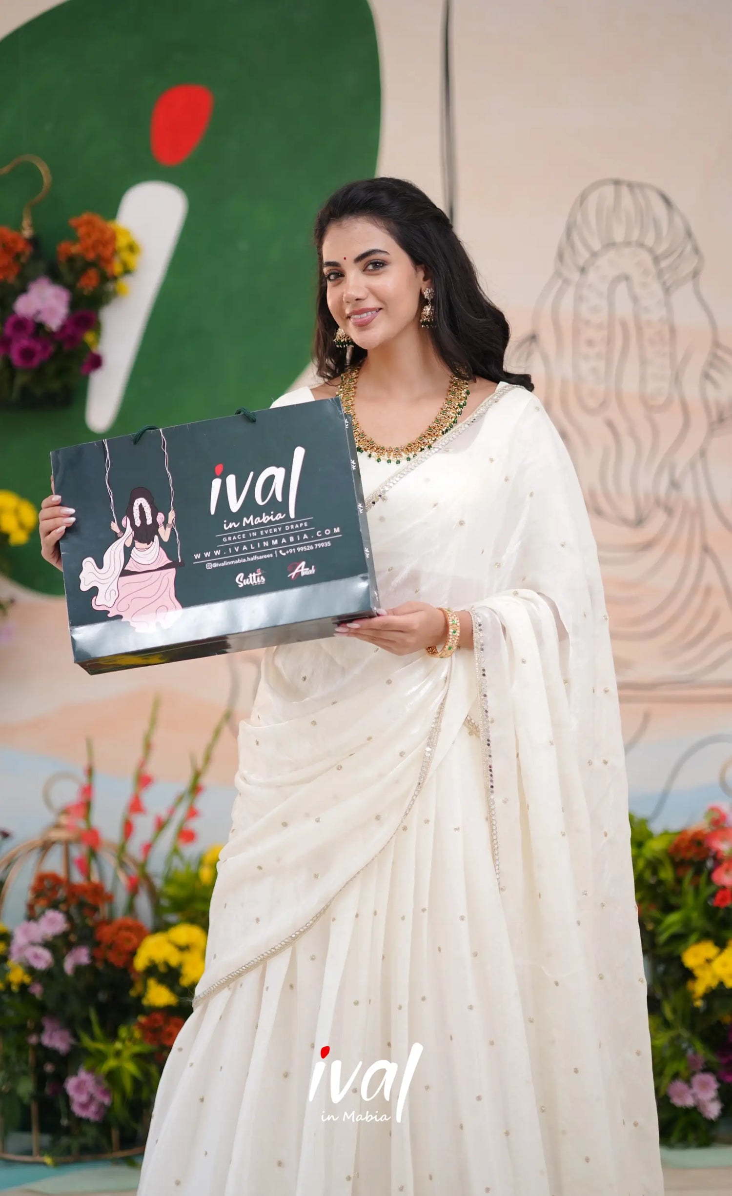 Vedika - White Scape Silk Halfsaree Half Sarees