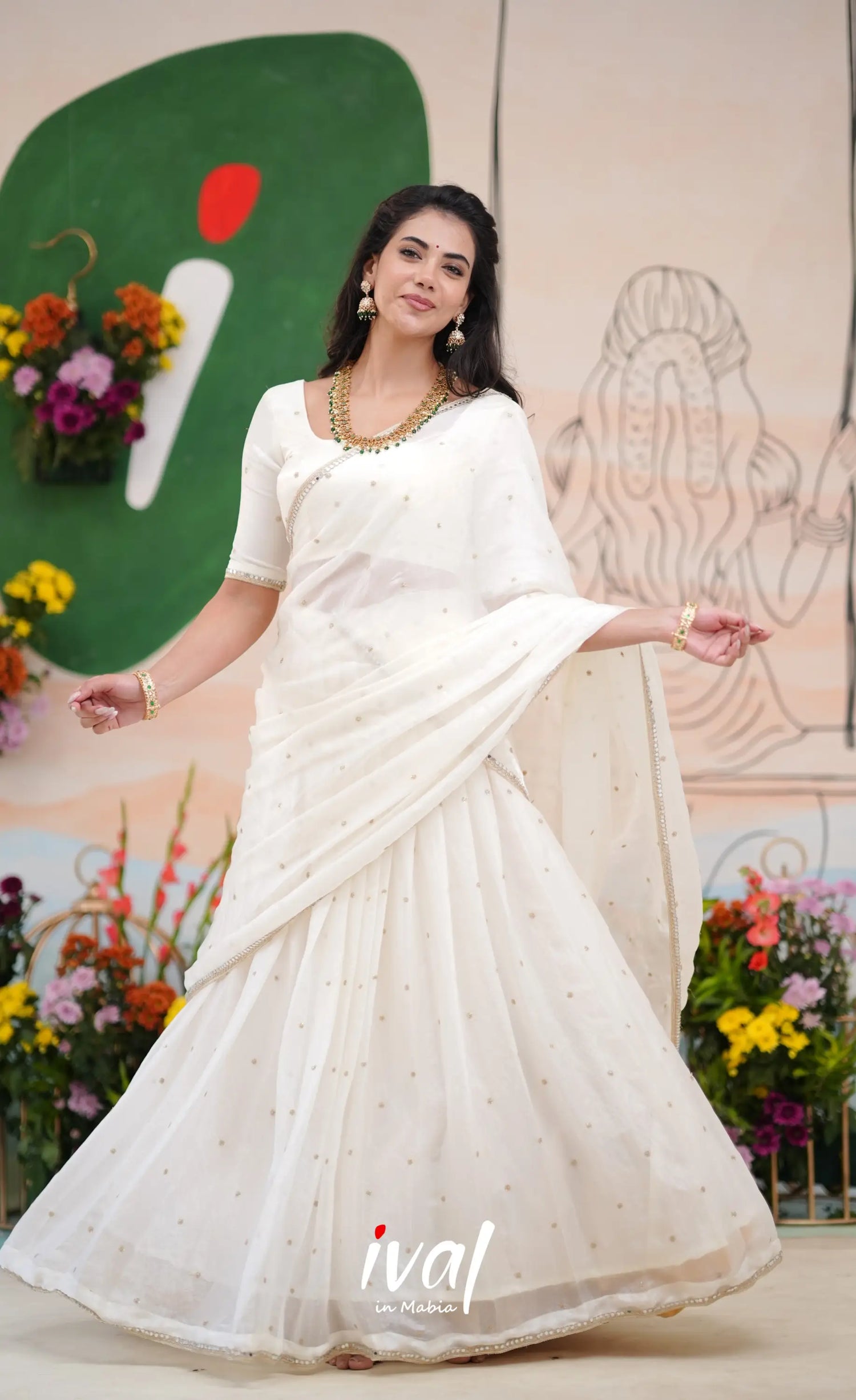 Vedika - White Scape Silk Halfsaree Half Sarees