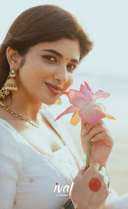 Vedika - White Scape Silk Halfsaree - Half Sarees