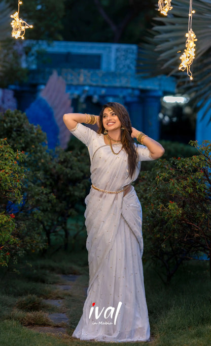 Vedika - White Scape Silk Halfsaree - Half Sarees