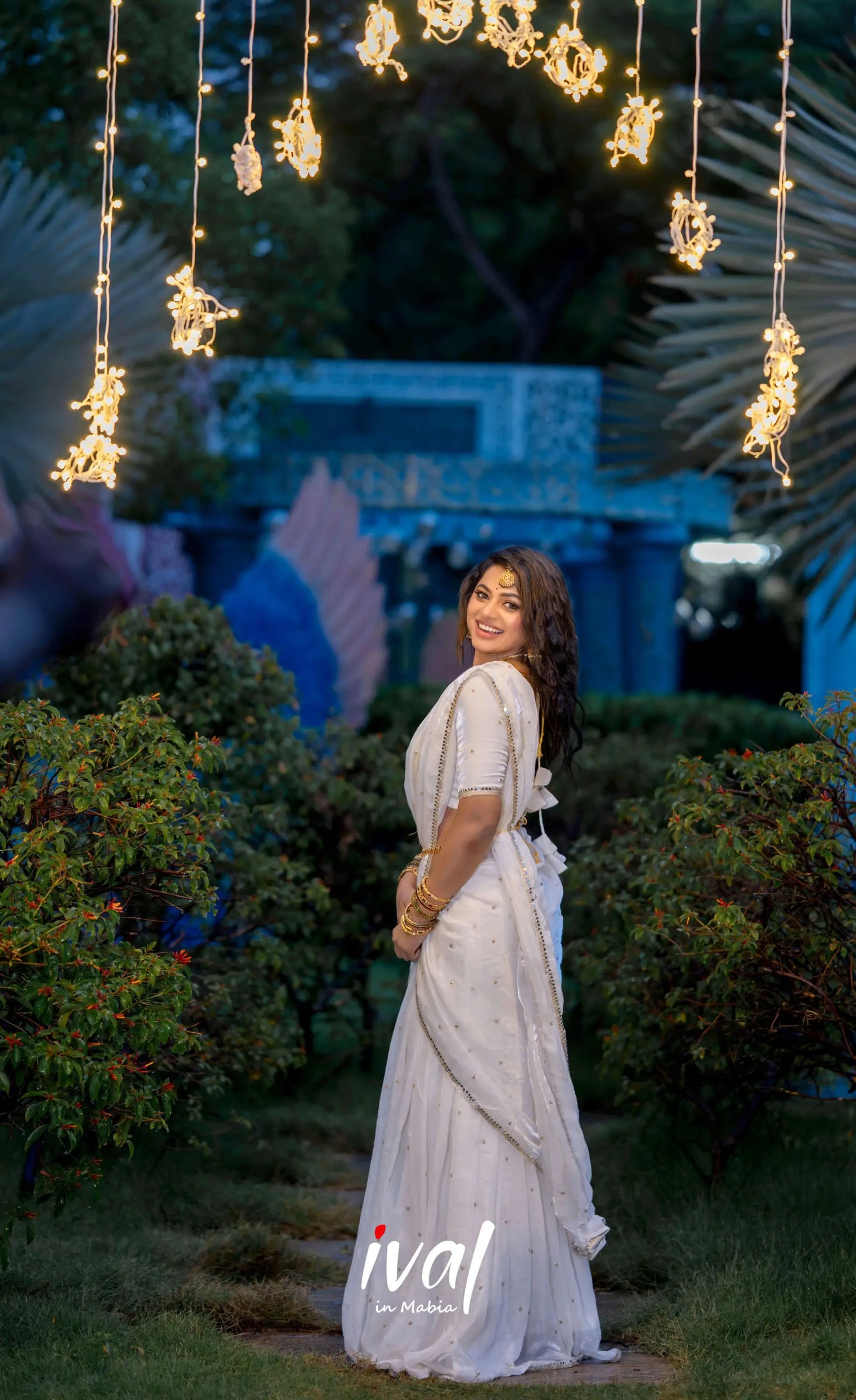 Vedika - White Scape Silk Halfsaree - Half Sarees
