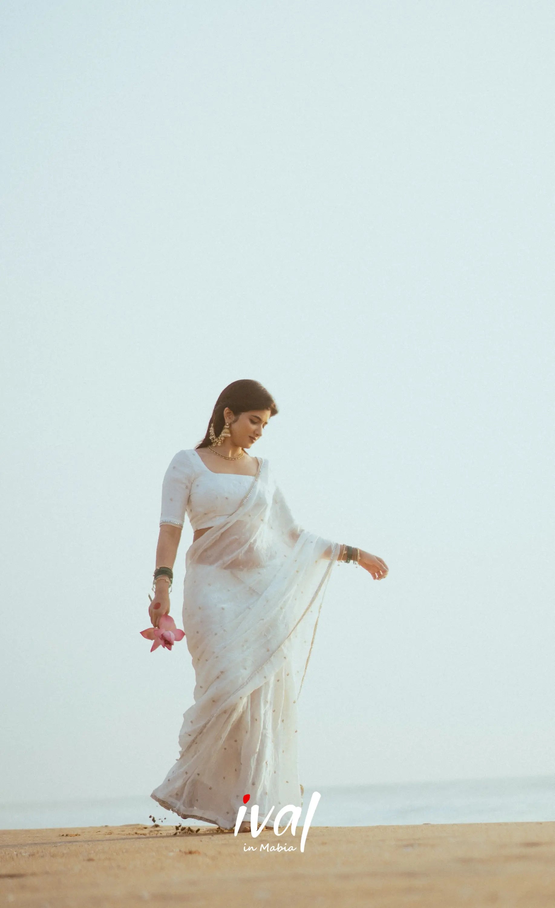 Vedika - White Scape Silk Halfsaree - Half Sarees