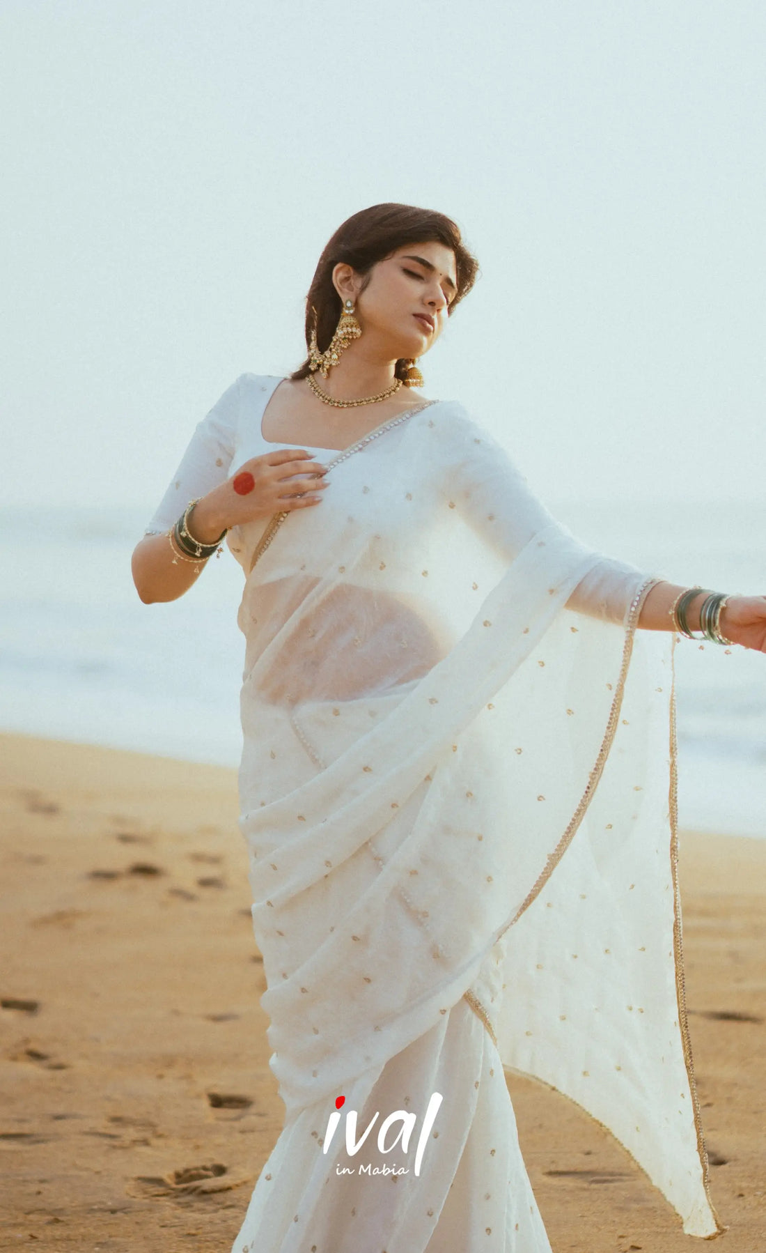 Vedika - White Scape Silk Halfsaree - Half Sarees