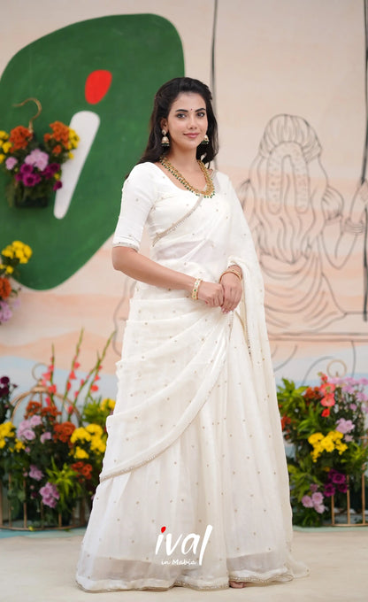 Vedika - White Scape Silk Halfsaree Half Sarees