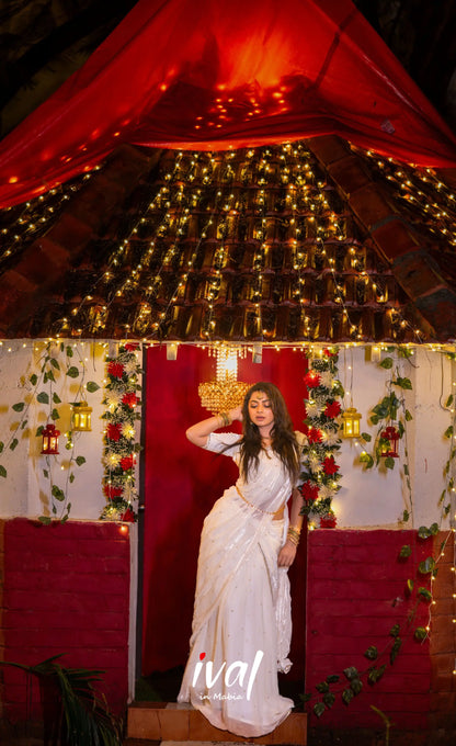 Vedika - White Scape Silk Halfsaree - Half Sarees