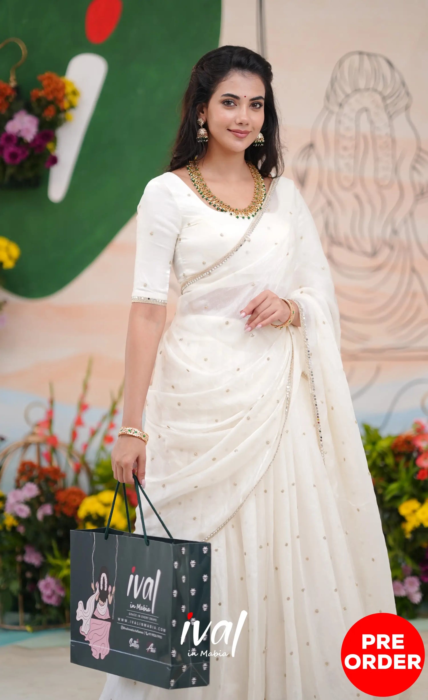 Vedika - White Scape Silk Halfsaree Half Sarees