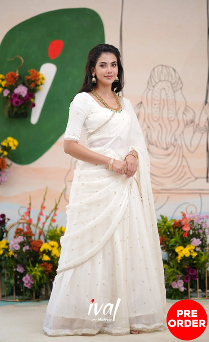 Vedika - White Scape Silk Halfsaree Half Sarees