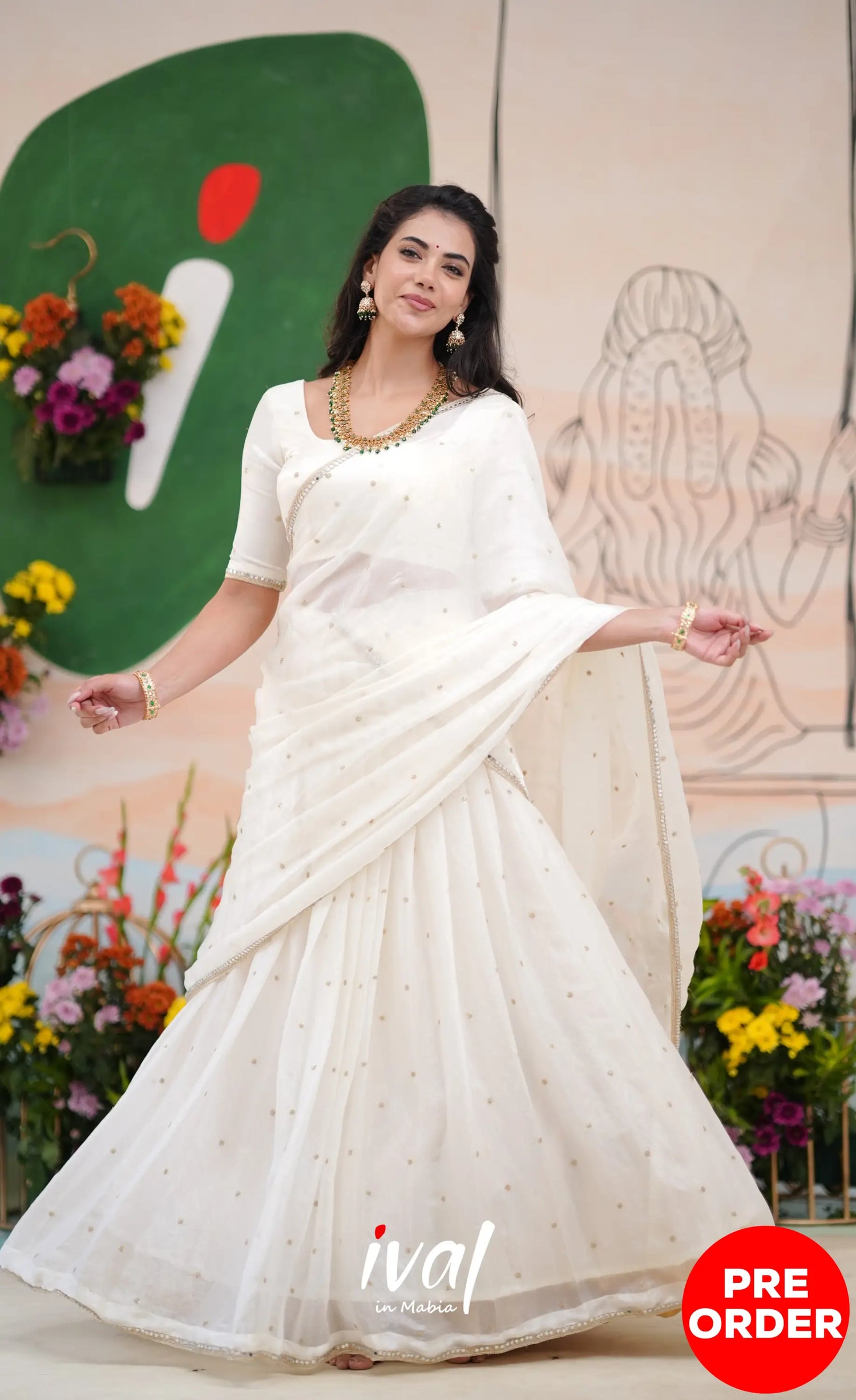 Vedika - White Scape Silk Halfsaree Half Sarees