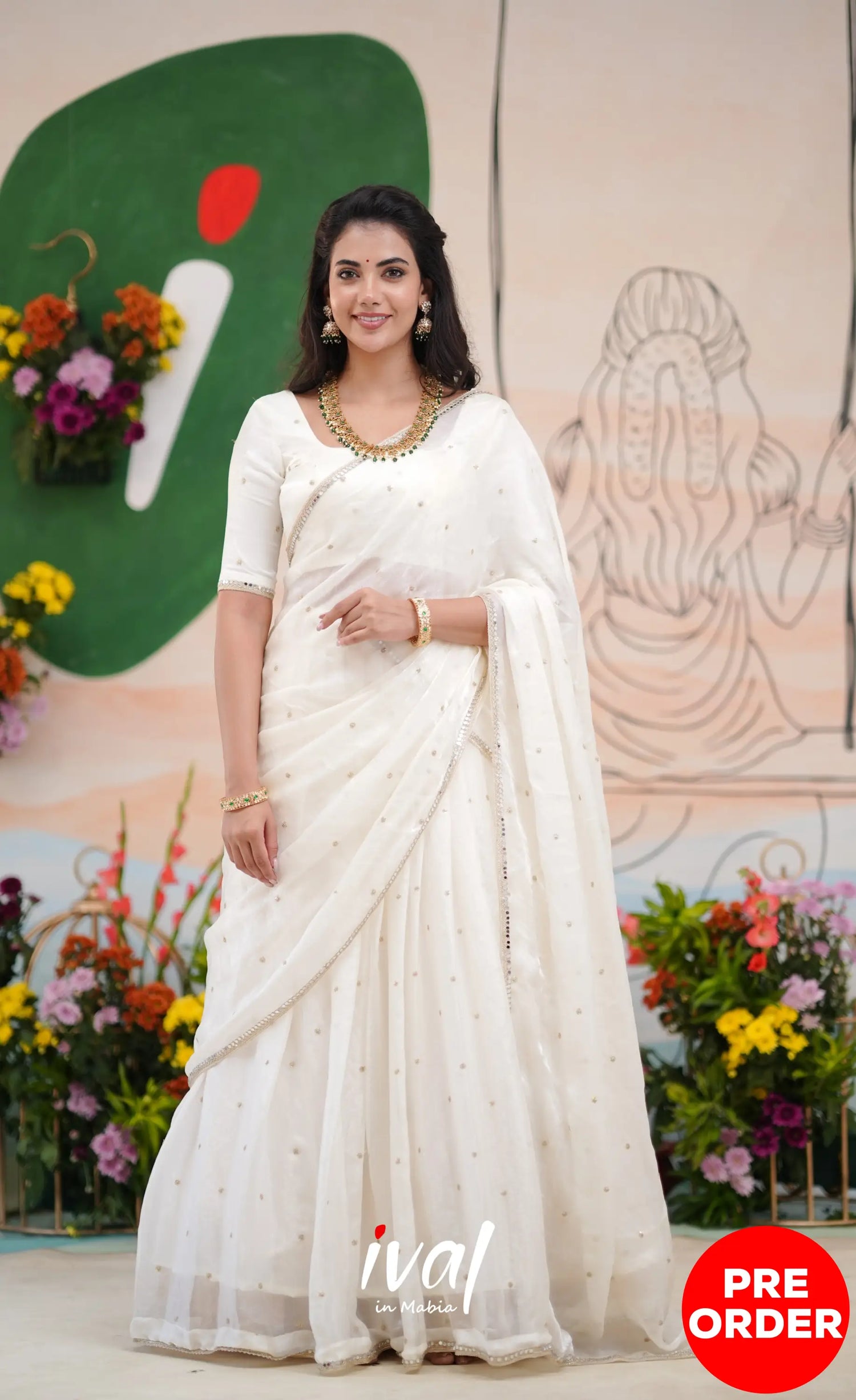 Vedika - White Scape Silk Halfsaree Half Sarees