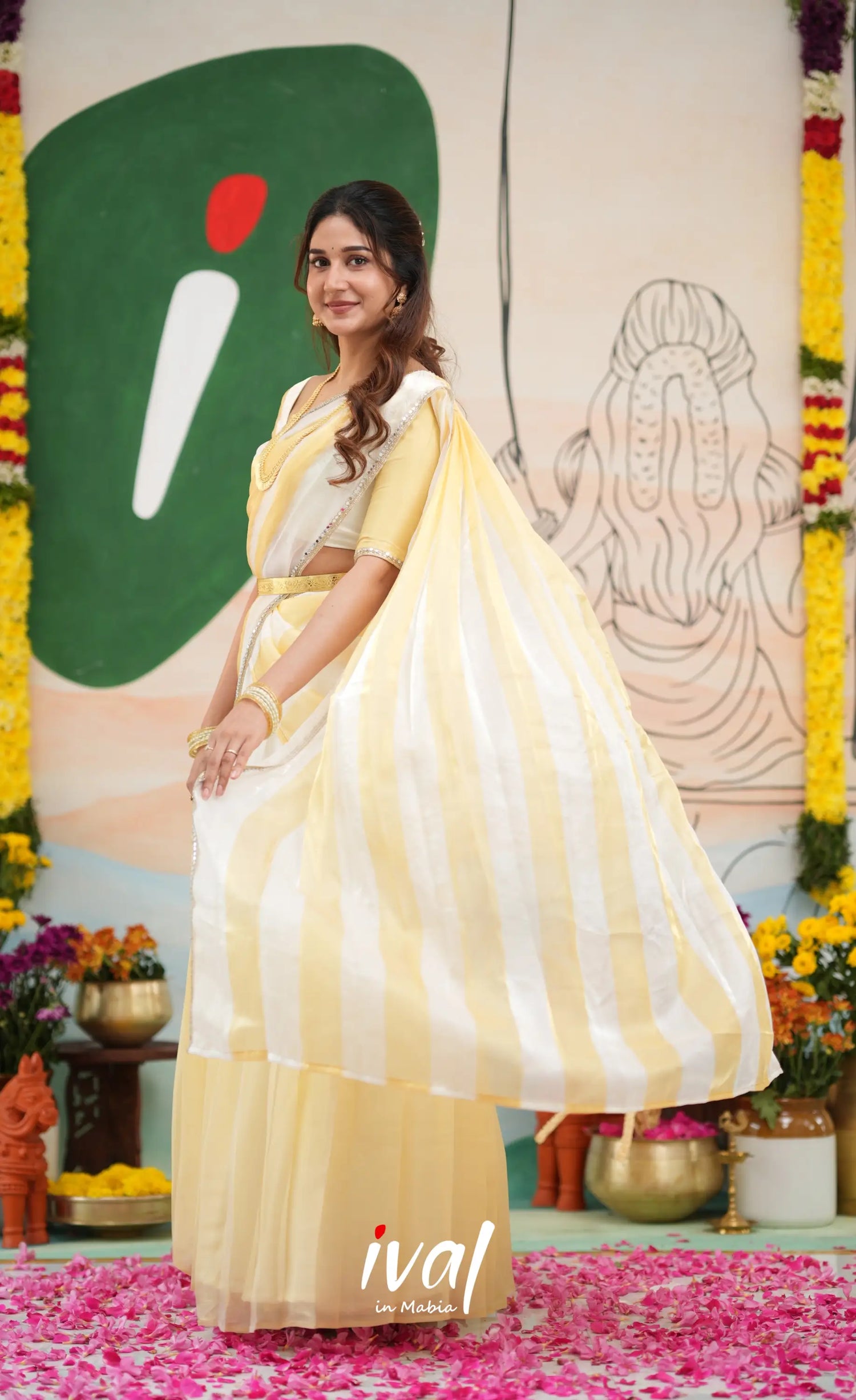 Vedika - White with Light gold Scape Silk Halfsaree - Half Sarees