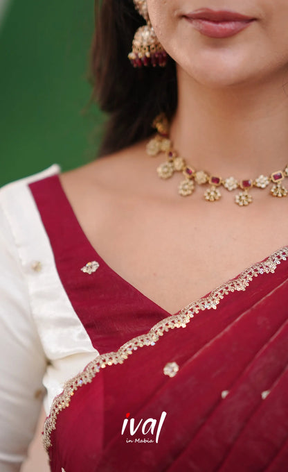 Vedika - White with Maroon Scape Silk Halfsaree Half Sarees