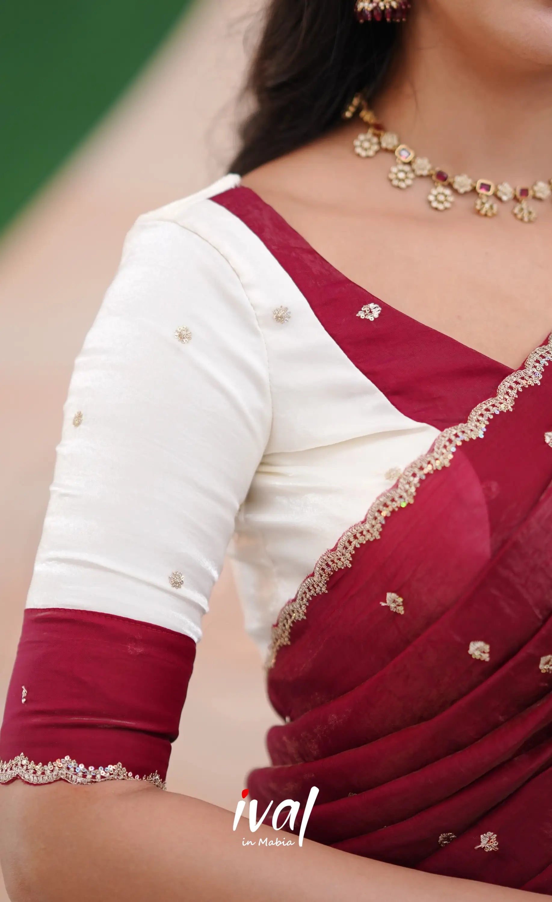 Vedika - White with Maroon Scape Silk Halfsaree Half Sarees